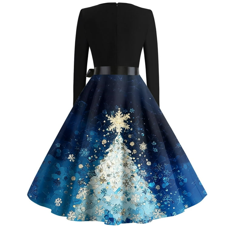 Christmas Dresses for Women Glitter Xmas Tree Print Dress Christmas Party  Costumes Long Sleeve Plus Size Cute Crew Neck Party Dress Snowflake Hepburn  Swing Dress - Walmart.com