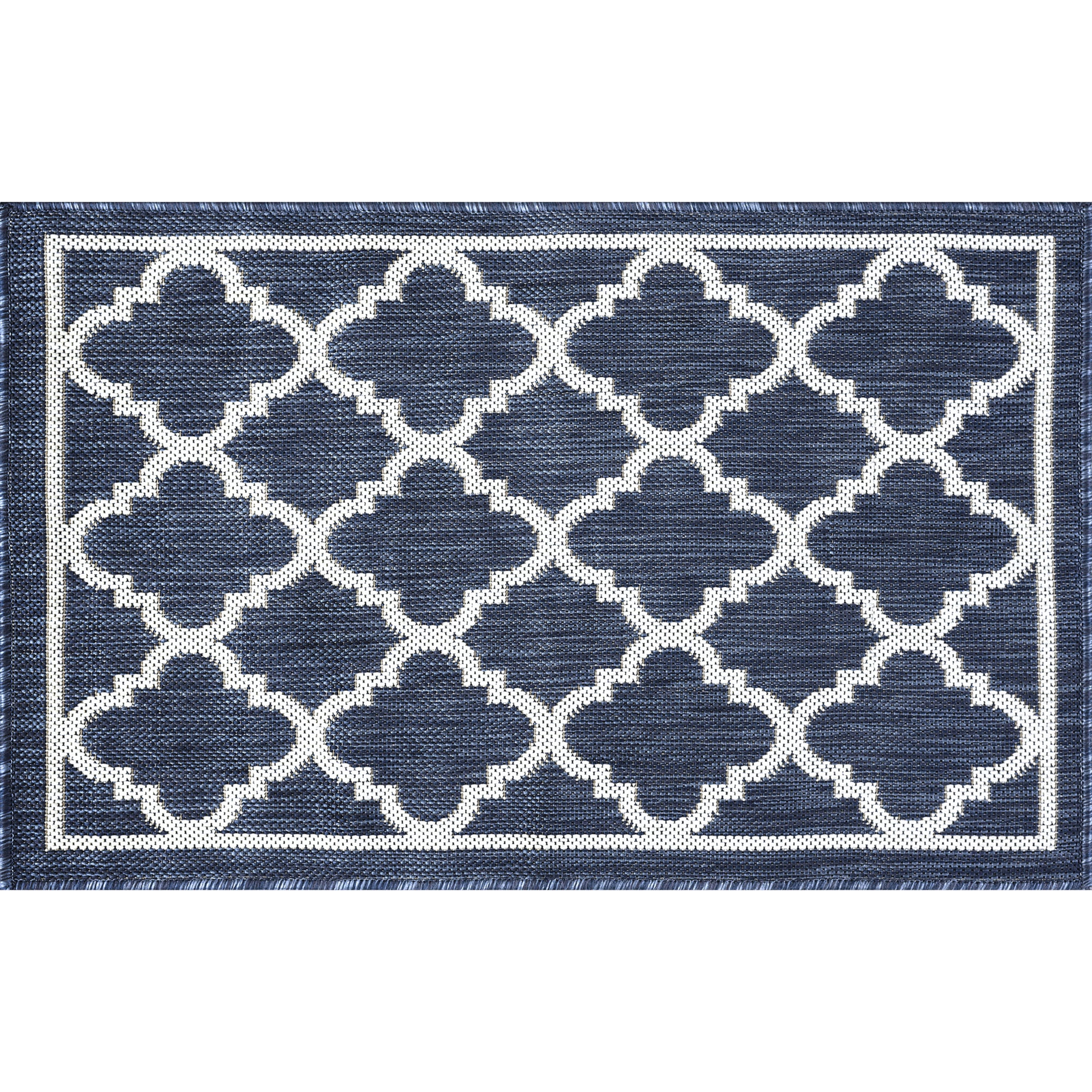 Bliss Rugs Geometric Indoor Outdoor Rug Low-Profile Floor Mat for Patio, Entrance, Front Door |Navy, 2' x 3'