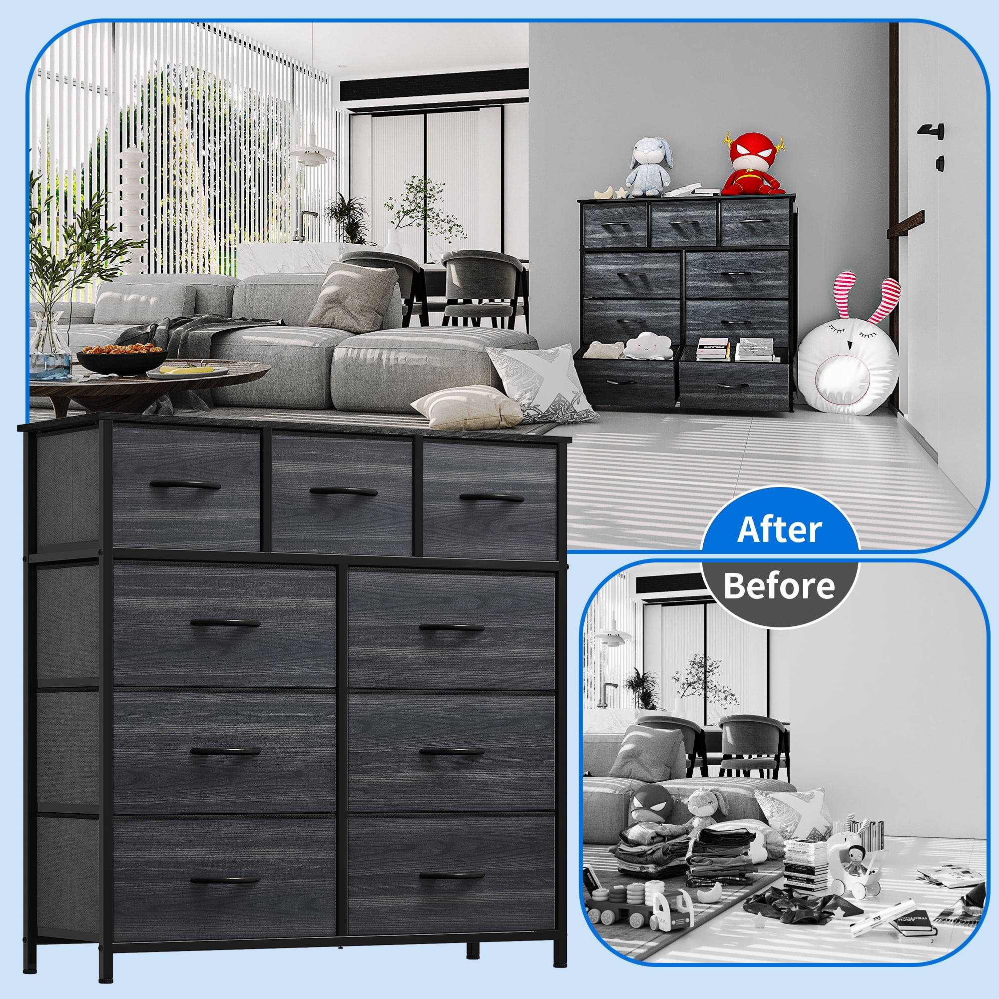 Uforic 9 Drawer Dresser Fabric with Sturdy Steel Frame & Wooden Top for Bedroom,Living Room,Hallway,and Closets
