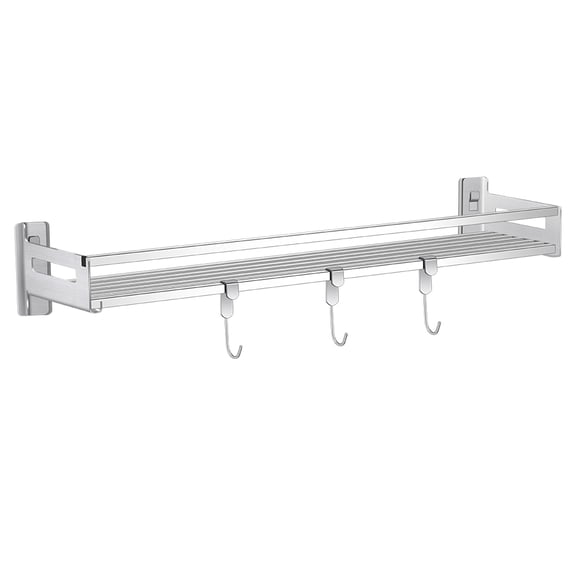 23.5 Inch 304 Stainless Steel Bathroom Shelf Wall Mounted, Shower Caddy Organizer with Removable Hooks, Rustproof