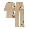 thumbnail image 4 of Women's Pajama Sets Short Sleeve Sleepwear Loungewear Summer Outfits For 2 Cotton Linen Set Oversized T Shirts Straight Leg Pant Tracksuit Plus Size Womens Clothing, 4 of 5