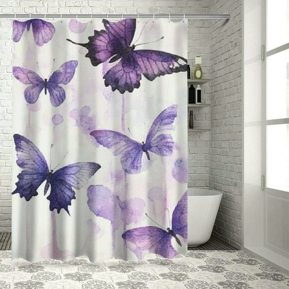 Autua Butterflies Purple Home Bathroom Decor Shower Curtain with Hooks, Modern Chic Style Polyester Waterproof Curtains 36"x72