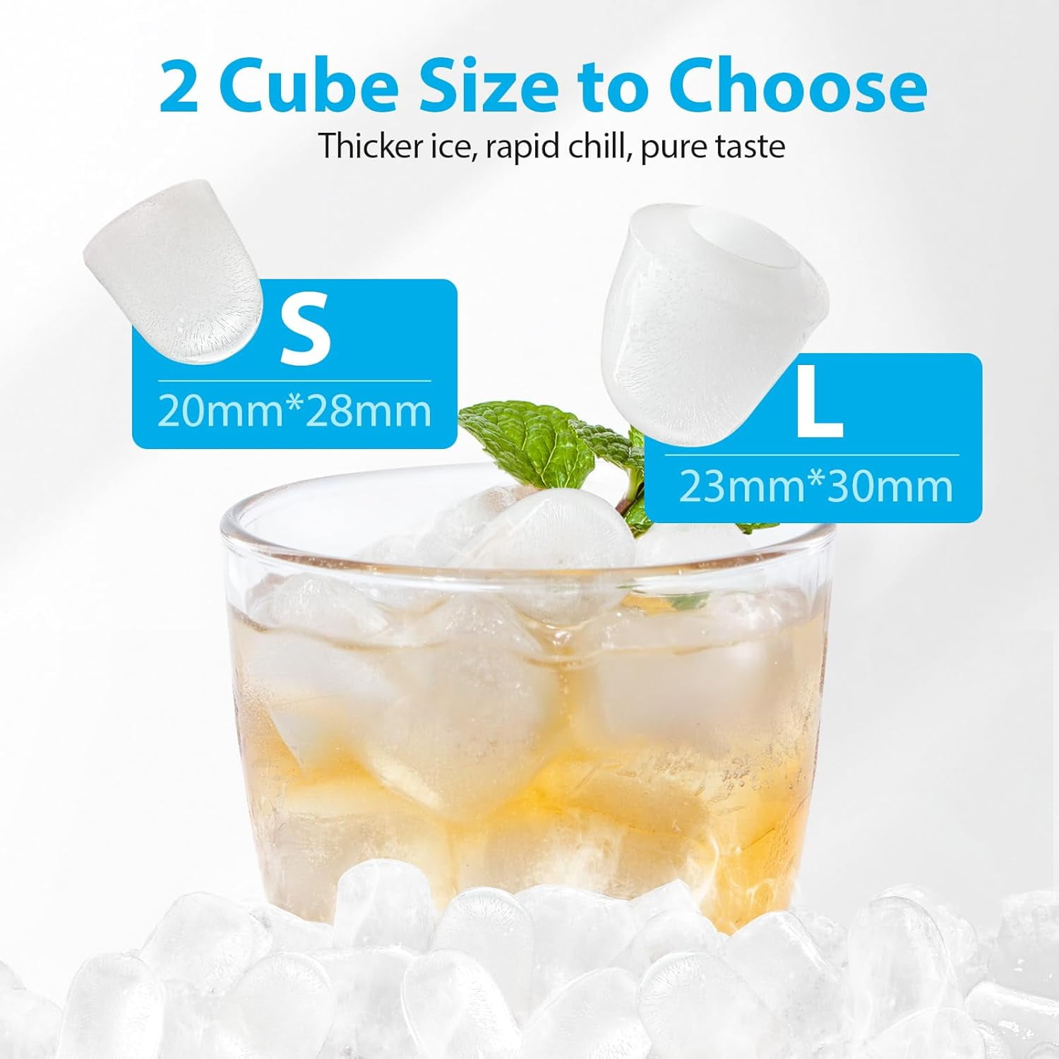 Ice Maker Countertop 26lbs/24H, Ice Machine 8 Ice Cubes Ready in 6 Mins, 2 Sizes of Bullet Ice Portable Ice Makers with Basket & Scoop, Auto Self-Cleaning for Home/Kitchen/Office Stainless