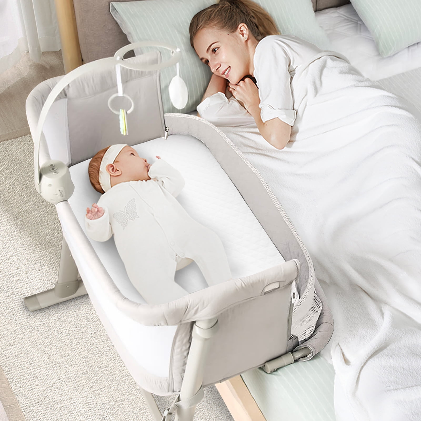 Gray Newborn Portable Crib for Bedroom/Travel Mories Baby Bassinet for Bed Super Soft and Breathable Newborn Infant Bassinet 