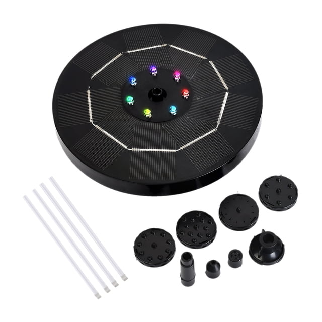 3.5W LED Solar Fountain Pump with Colorful Gradient Light 1800mAh Battery 6 Nozzles Bird Bath