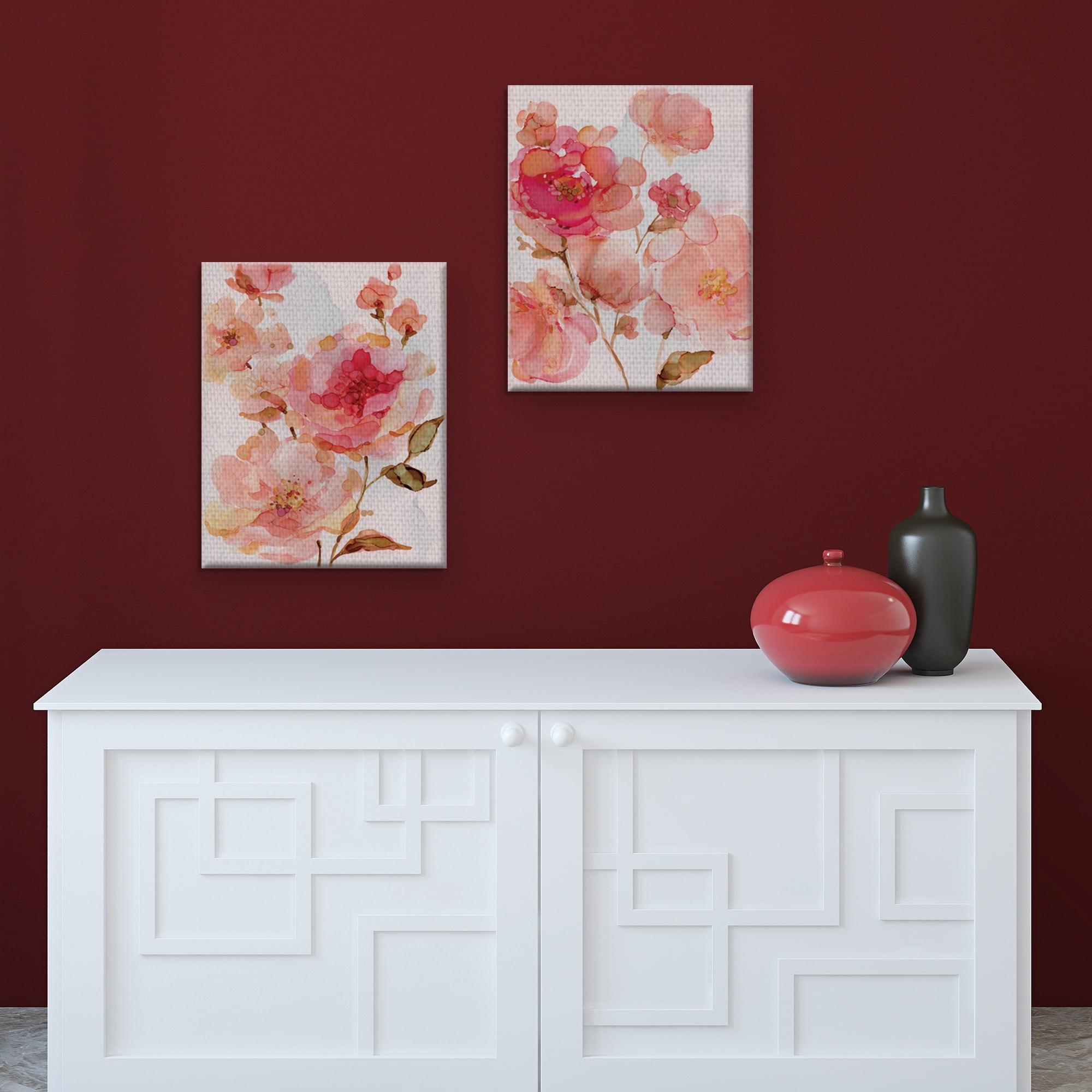 Masterpiece Art Gallery Vivid Peonies, Roses By Carol Robinson Canvas Art Print Set of 2 16" x 20"