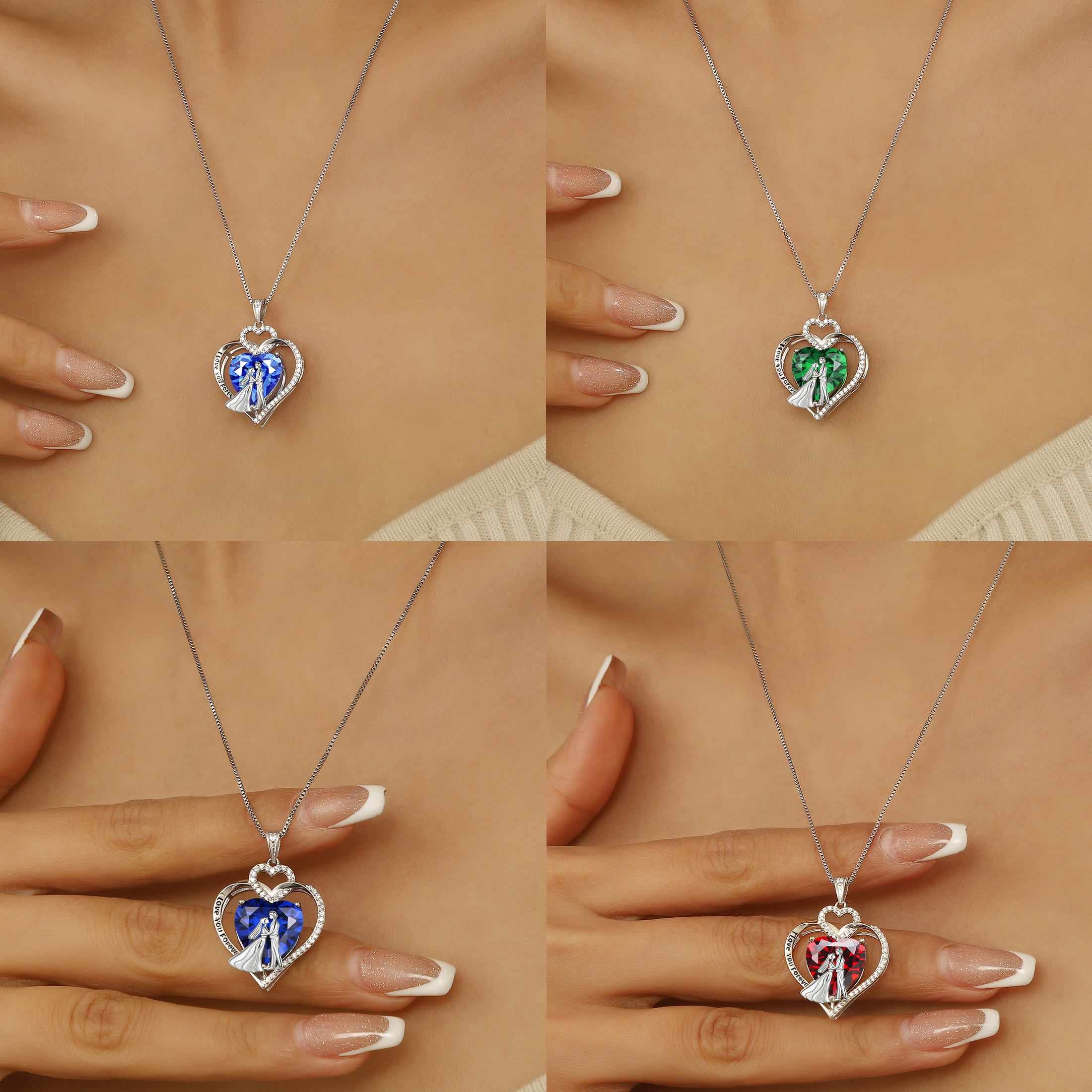 Juwaliy Couple Necklace for Women 925 Sterling Silver Heart January Birthstone Pendant Engraved Bridal Wedding Engagement Jewelry Valentines Gifts for Her Wife Girlfriend