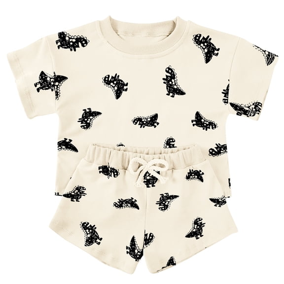 Kids Summer Outfits Set for Boys Girls 2-14Y, Graphic Print Short Sleeve T-Shirt and Elastic Shorts 2PC Set, Casual Lounge Sets for School Birthday Graduation Gifts Holiday Activewear Pjs Set