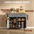 thumbnail image 2 of Kitchen Island Cart with Rubber Wood Top, Rolling Kitchen Island Table with Drawers, Adjustable Shelves, Spice Rack & Towel Rack — Gray, 2 of 6