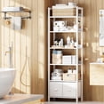 thumbnail image 6 of Satifur 6 Tier White Modern Storage Shelf, Multifunctional Bookcase with 2 Removable Drawers, Adjustable Feet for Restroom, Living Room, 6 of 9