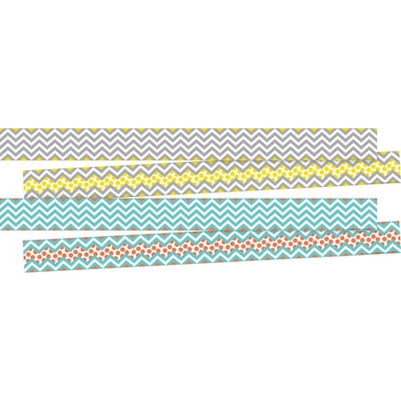 UPC: 0704068037397 | Barker Creek Double-Sided Trim Set of 2  Beautiful Chevron  Mixed-Design  70 feet of Double-Sided Trim — 35  each of Two Designs  Gray & Yellow Chevron and Turquoise & Coral Chevron  (3739)