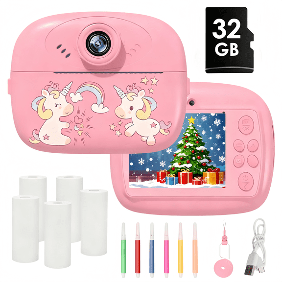 QINIUXO Instant Print Camera,HD Digital Camera,Pink Camera,Christmas Gift