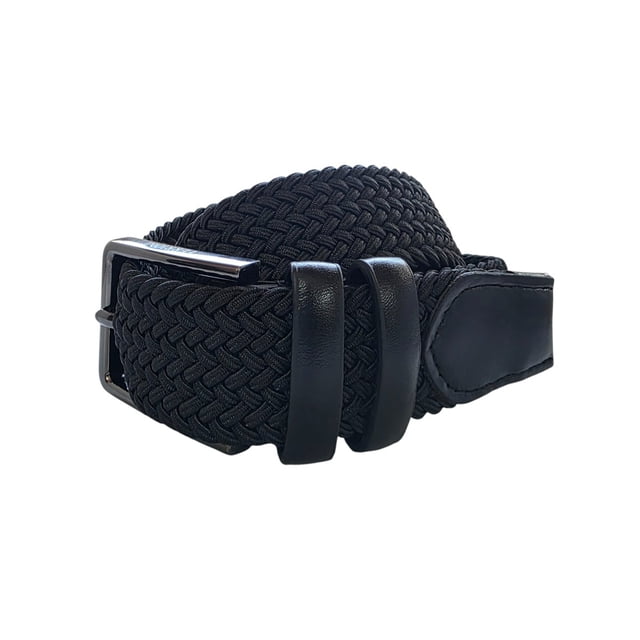 Ferrioni Cinturón Textil Trenzado Elástico Negro Hebilla Metal Stretch 34mm