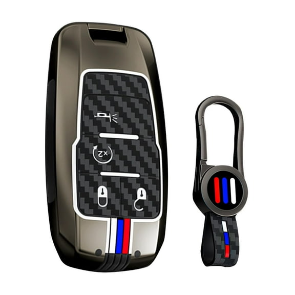 4 Buttons Key Fob Protector Antiscratched Car Key Cover Fit for Dodge Ram 1500 2500 3500 4500 5500 2019-up,360 Degree Protection Key Case with Carbon Texture