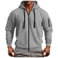 thumbnail image 4 of felwors Zip Up Hoodie for Men Cargo Sweatshirt Military Tactical Jacket Vintage Workout Running Active Hoodies with Pockets Light Gray for Size M, 4 of 8