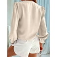 thumbnail image 3 of Women'S Business Casual Tops Summer Long Sleeve Button Down Shirts V Neck Chiffon Blouses Apricot XL, 3 of 6