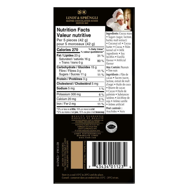 Chocolat noir LINDOR à 70 % de cacao de Lindt – Barre (100 g)  Tablette/Barre 100g 