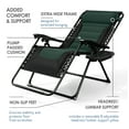 thumbnail image 6 of Hearth & Harbor Oversized Zero Gravity Chair, Padded Outdoor Lounge Chair with Headrest and Cup Holder, Black/Forest Green, 6 of 10
