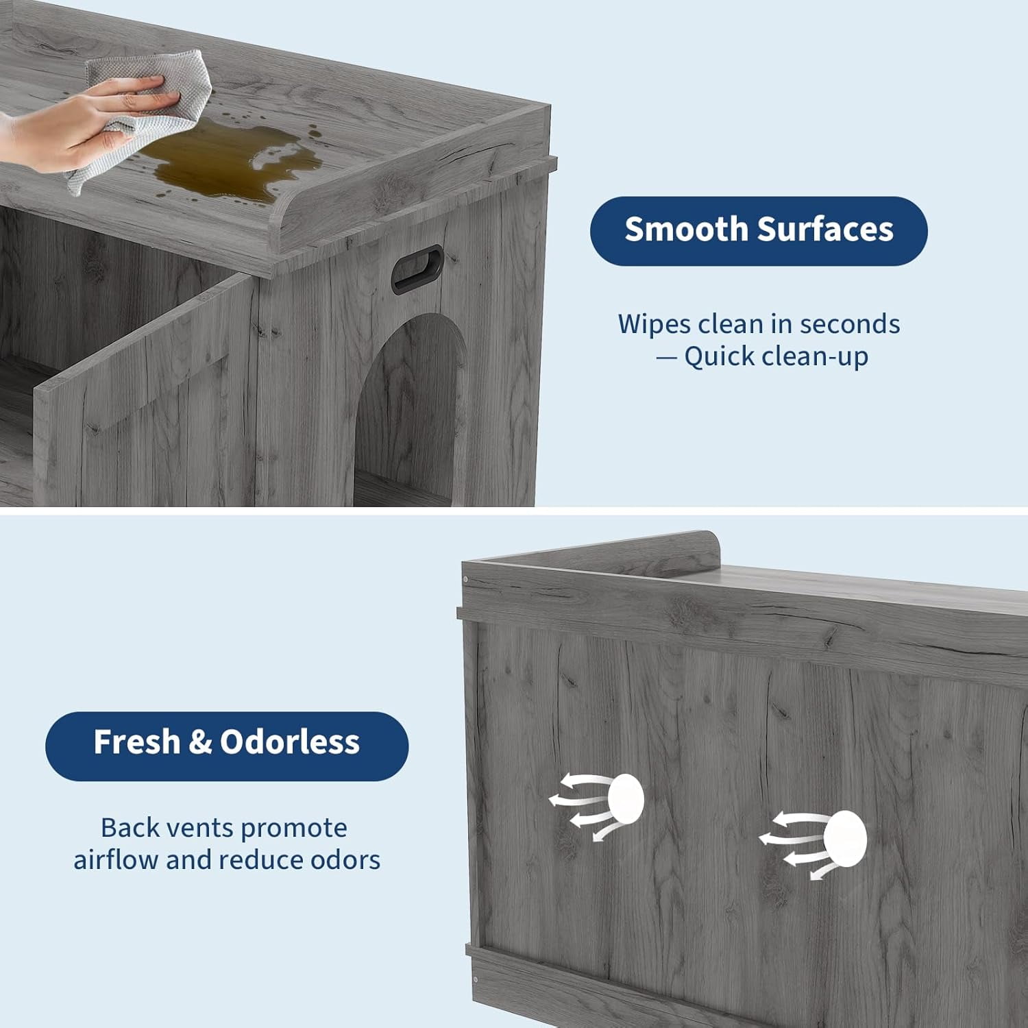 Acekid 31.5 Inch Cat Litter Box Enclosure, Wooden Hidden Litter Box Cabinet, Indoor Cat Washroom Furniture with Barn Door, Modern End Table,Smoke Gray