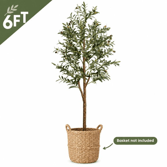 Artificial Olive Tree, 6FT Fake Plants Indoor, Faux Tall Olive Tree with 936 Leaves & 52 Lifelike Fruits for Home Office Outdoor Room Decor