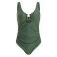 thumbnail image 4 of Huesdet Womens One Piece Swimsuit Athletic Swimwear Bathing Suits Color Block Print Sport Swimsuits[Green,L], 4 of 9