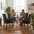 thumbnail image 4 of Upholstered Chenille Fabric Dining Chairs with Arms Set of 8, Tufted High Back Dining Room Chairs with Curved Rubberwood Legs, Kitchen Chairs, Black, 4 of 8