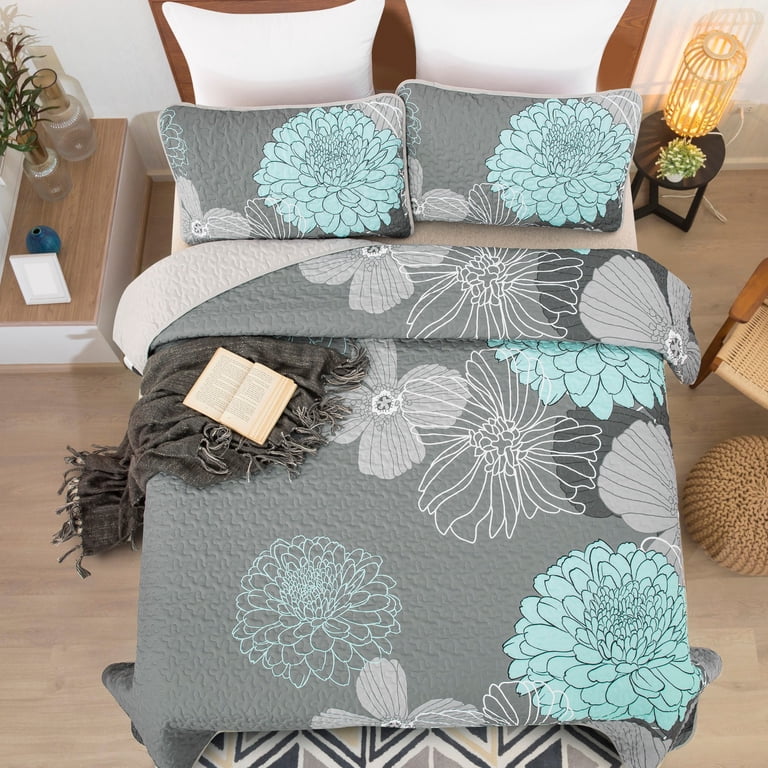 Boho King Quilt Set - Light Green Bohemian Bedspread, 3-Piece Reversible Microfiber, 103x90 Inch, All-Season Bedding