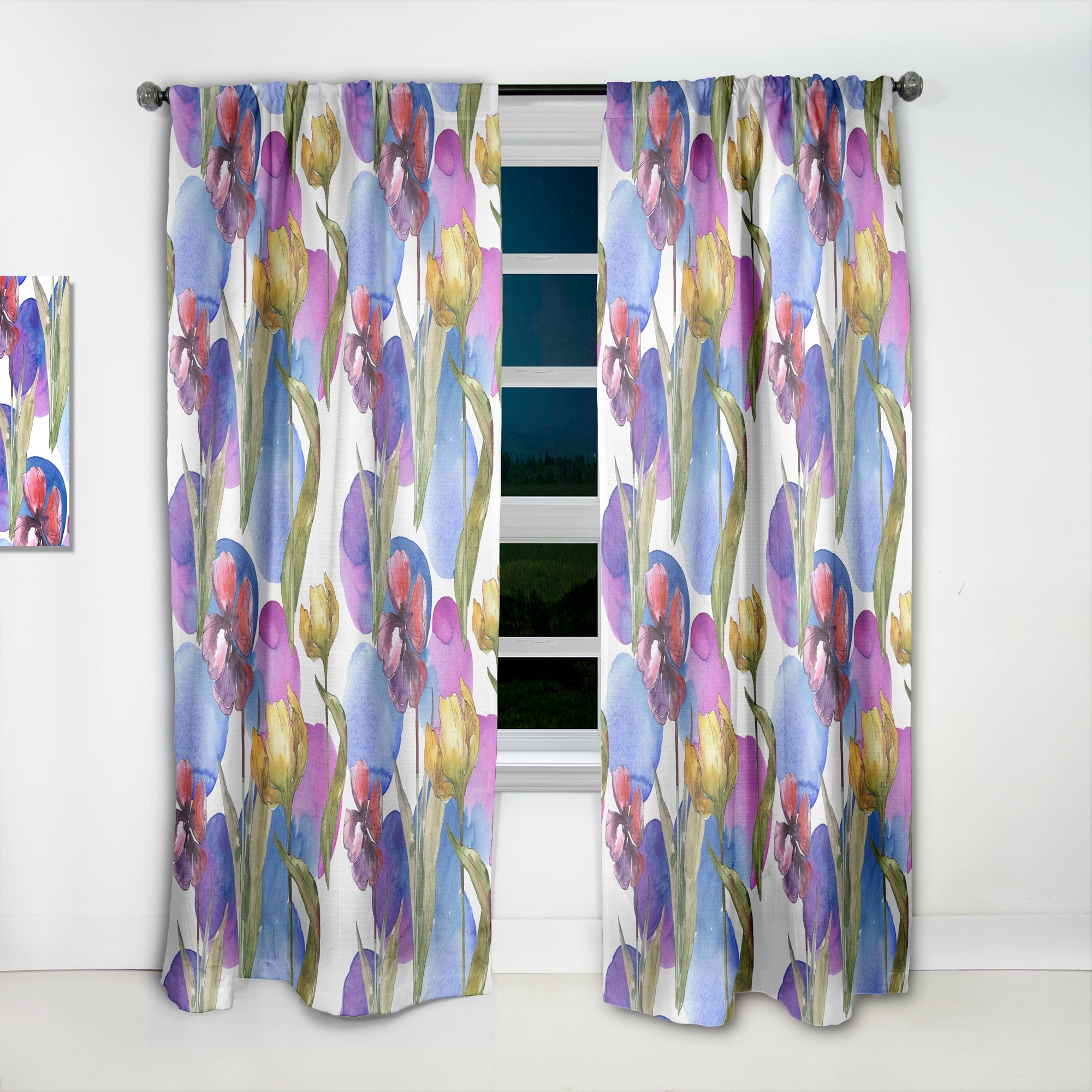 Designart 'Tulips Retro in Purple' Mid-Century Modern Curtain Panel