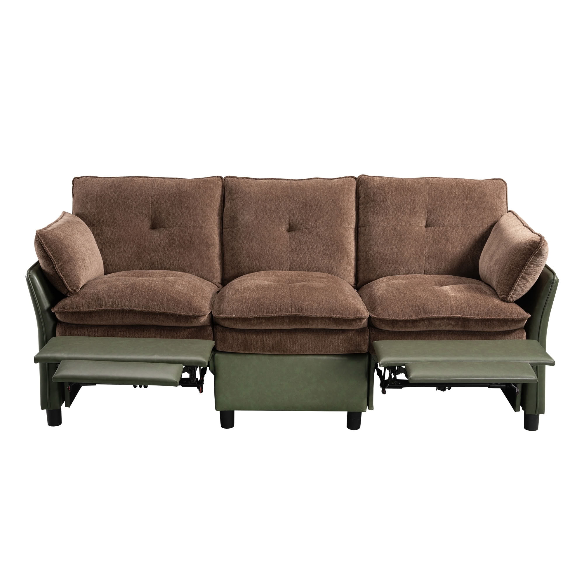 MAYEERTY 3-Seater Reclining Sofa with Extendable Footrest, Dual-Tone Linen & PU Leather Couch, 660 LBS Capacity for Living Room Apartment