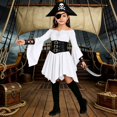 thumbnail image 5 of WOYY Little Girls Off The Shoulder Medieval Dress Bell Sleeve Asymmetrical Swing Dresses, White, 5 of 6