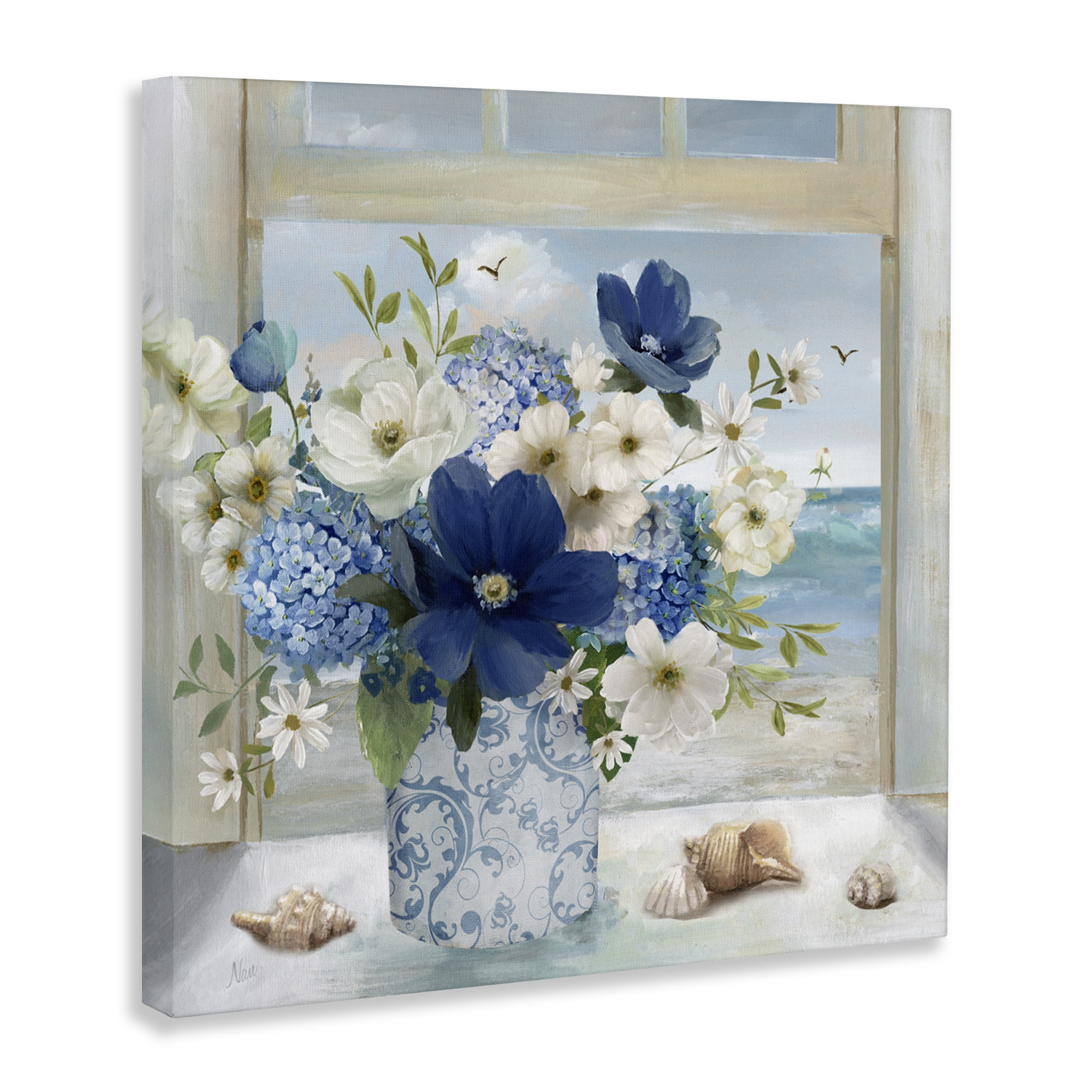 Stupell Industries Seaside Blue & White Arrangement Canvas Wall Art, design by Nan