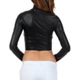 thumbnail image 2 of Sakkas Matte Liquid Mock Neck Turtleneck Long Sleeve Crop Top - Made in USA - Black - 1X, 2 of 6