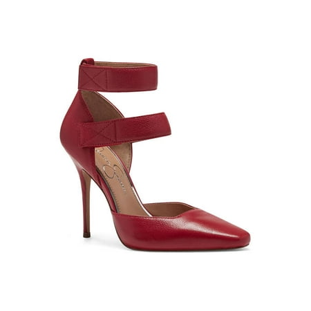 Jessica Simpson Cassiya Richest Red Heel Ankle Straps Pointed Toe Dress Pump (8.5, Richest Red)