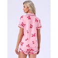 thumbnail image 4 of DARING DIVA Women's Pajama Sets Short Sleeves Bow Button Up Tops and Shorts L Bright Pink, 4 of 7
