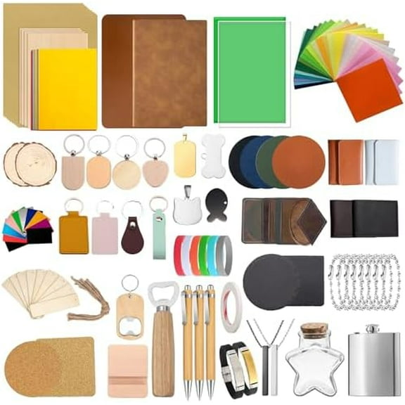 144 PCS Laser Engraving Material Kit, 29 Kinds of Laser Engraving Supplies Including Acrylic, Wood, PU Leather, Glass, Metal, Rock, Fabric, Rubber Materials for Laser Cutter Engraver$$Art & Craft