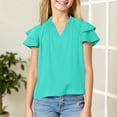 thumbnail image 2 of Jinhomg Girls Fashion Summer Shirts Cute Ruffle Sleeve V-Neck Blouses Casual Comfy Solid Pullover Tops Mint Green 5 Years, 2 of 10
