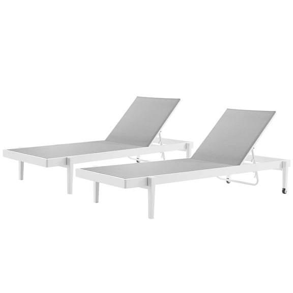 Lounge Chair Chaise, Set of 2, Aluminum, Metal, Steel, White Grey Gray, Modern Contemporary Urban Design, Outdoor Patio Balcony Cafe Bistro Garden Furniture Hotel Hospitality