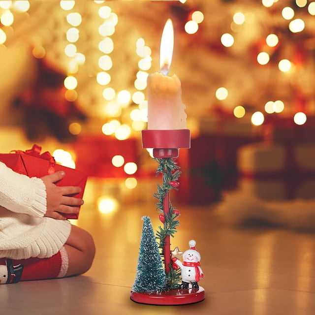 Candelabro de árbol de Navidad, estilo europeo, decoración navideña, adornos para fiestas, diseño elegante, estructura de metal, base de madera, 2 niveles, portátil, para dormitorio.