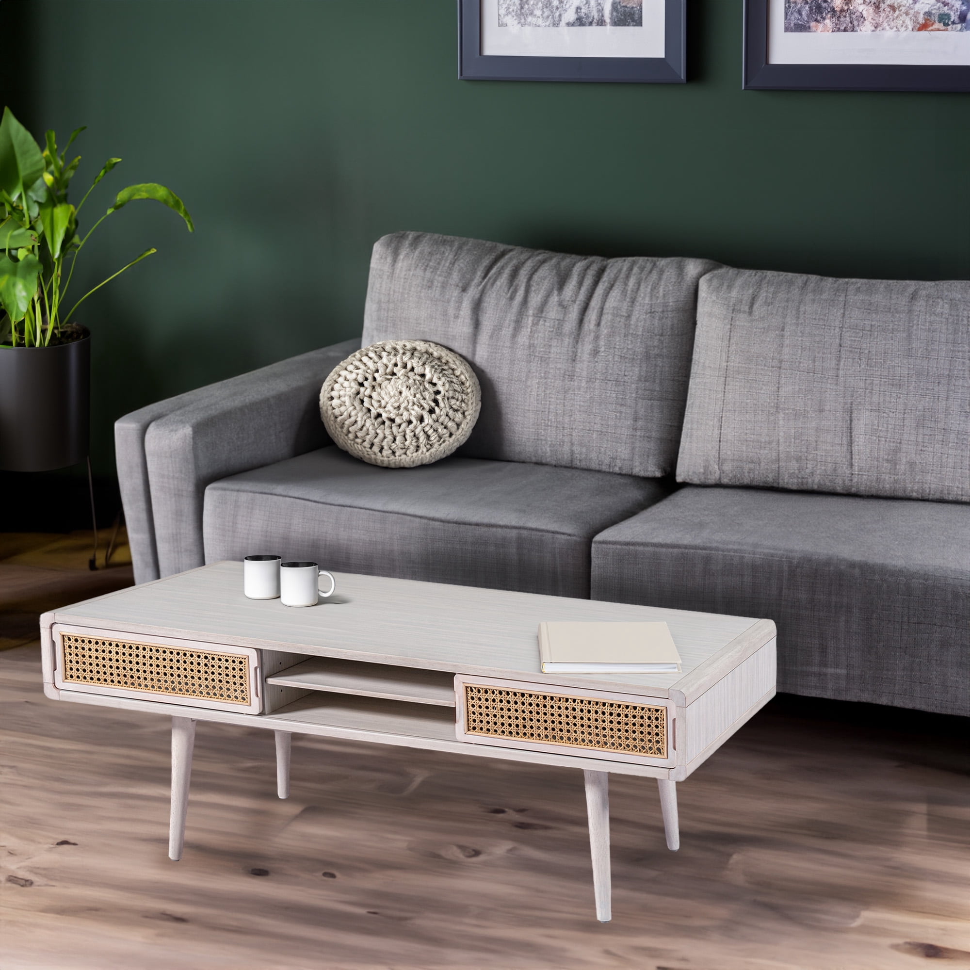 Cambria Coffee Table - Zebrano Whitewash/Natural Cane