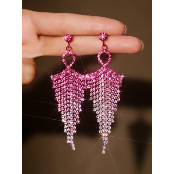 Sunyuer Rhinestone Earrings for women,Long Earrings Dangle Dangling Bling Earring Crystal Rhinestone Statement Drop Tassels rhombus Earrings for Prom Fashion Jewelry