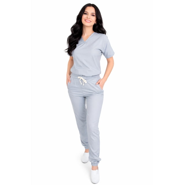 Uniforme Médico Dama, Enfermera, terapeuta, Doctora Quirúrgico Piel de Durazno GRIS GDE