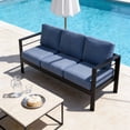 thumbnail image 4 of KIOOTTO 73" All-Weather Aluminum Patio Sofa, 3-Seat Outdoor Couch with Blue Cushions & Black Frame, Large Sectional for Garden, Poolside or Deck, 4 of 7