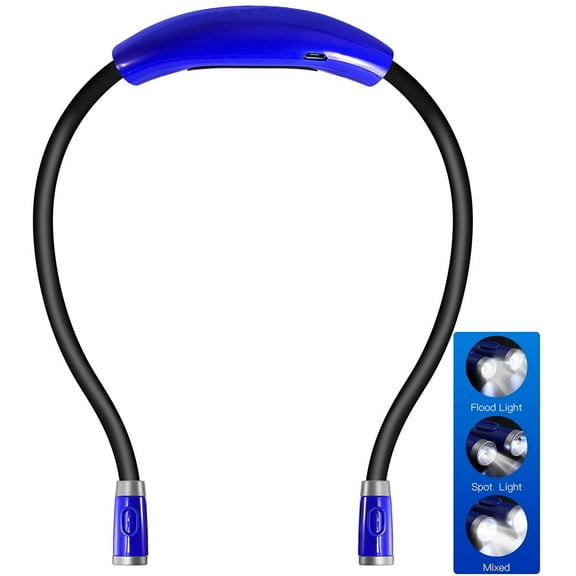 EASTIN LED Neck Reading Light, Book Light for Reading in Bed, 3 Colors, 6 Brightness Levels, Bendable Arms, Rechargeable, Long Lasting, Blue, Perfect for Reading,Knitting,Camping,Repairing