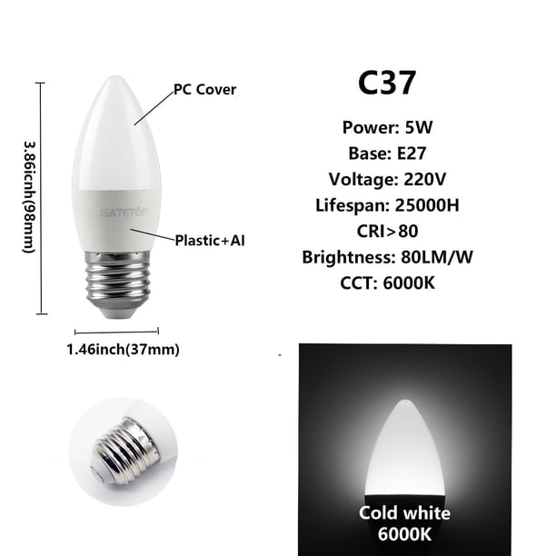 Bombilla Led para decoración del hogar, lámpara blanca cálida y fría, 12 piezas, 220V, C37, 3W-7W, E27, B22, E14
