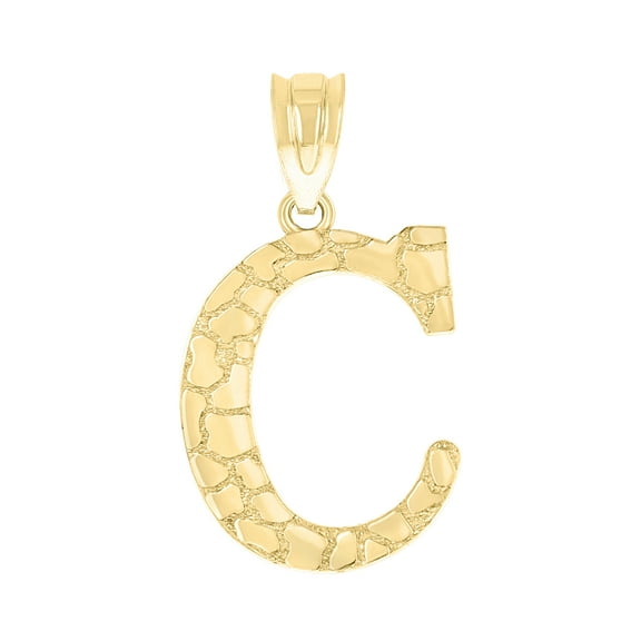10k Yellow Gold Unisex Nugget Initial C Charm Pendant