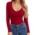 thumbnail image 1 of Camisas de manga larga CLOZOZ para mujer Camiseta básica ajustada con cuello en V, 1 of 5