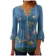 thumbnail image 2 of ICHUANYI Clearance Women's Casual Trumpet 3/4 Sleeve Printed Buttoned Basic Ruched Tops Pleated T-shirts Blouses(Blue, XXL) ICHUANYI WER2023080910798, 2 of 5