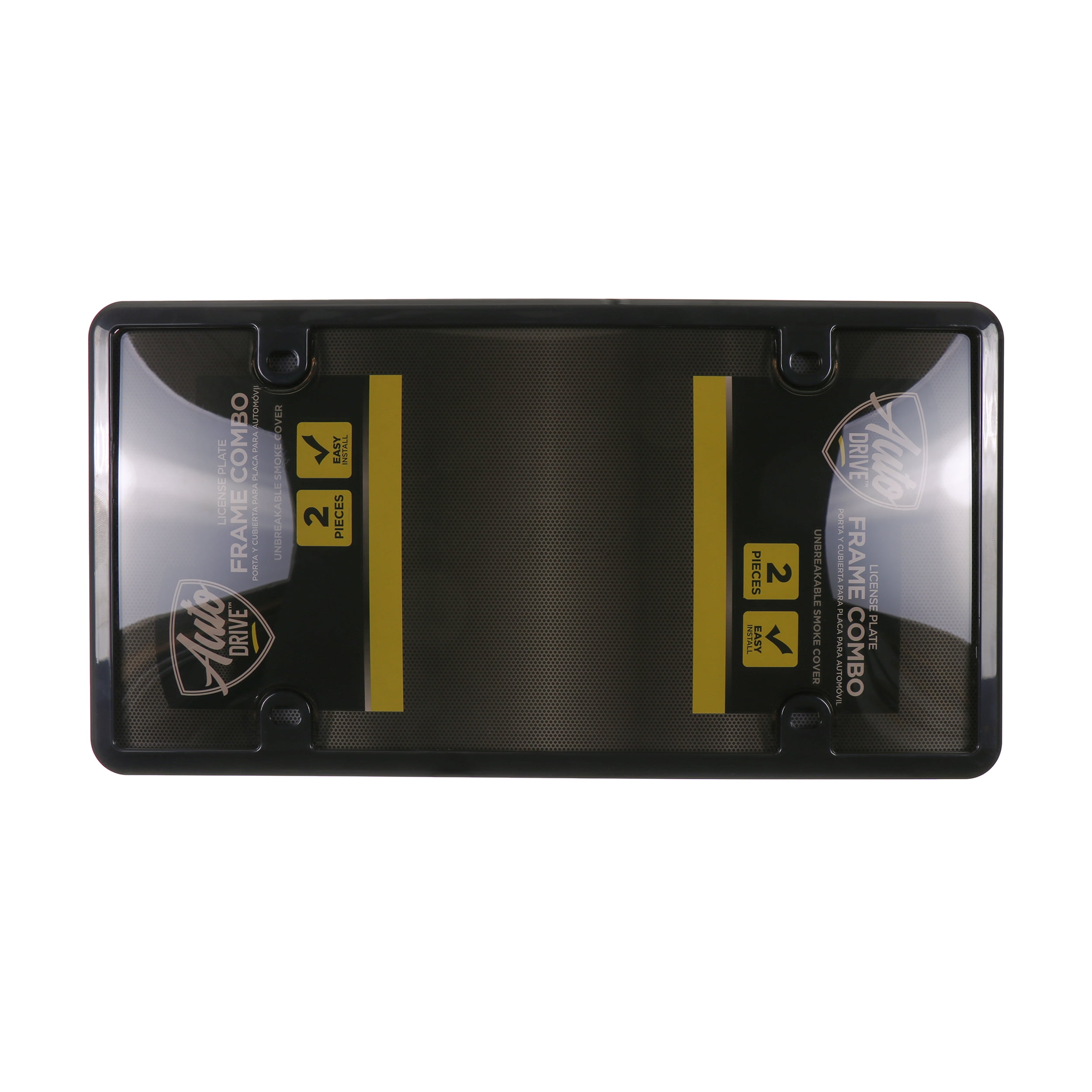 (2 pack) Auto Drive Universal Black Smoke Automotive License Plate Frame and Cover