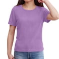 thumbnail image 6 of Resicozy Girls Shirts Cute Basic Tees Summer Ribbed Top Teens Short Sleeve Vacation T-Shirt for Kids 5-13 Years Purple 130, 6 of 7