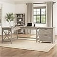 thumbnail image 2 of Scranton & Co L-Shaped Engineered Wood Desk with File Cabinet in Washed Gray, 2 of 9